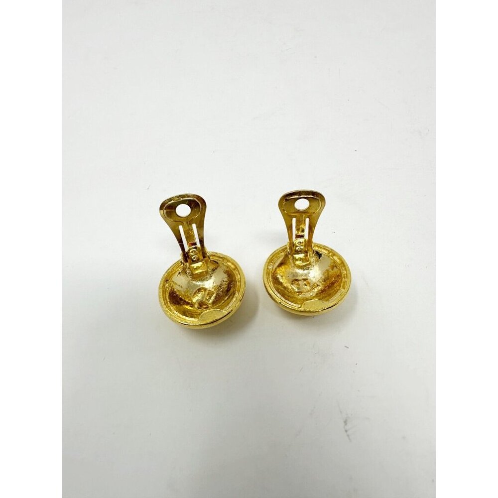 Chanel CC Logo Vintage‎ Matelasse Gold Plated Round Clip On Earrings Rise On - Picture 3 of 5
